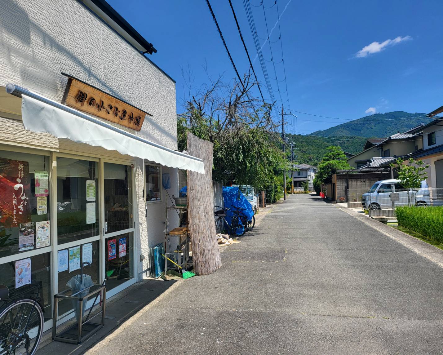 夜の岩倉の路地に佇む今井鮮魚店の店構え
